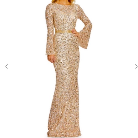 MAC DUGGAL Long Sleeve Sequin Column Gown NEW Gold Size 6 - Picture 15 of 15